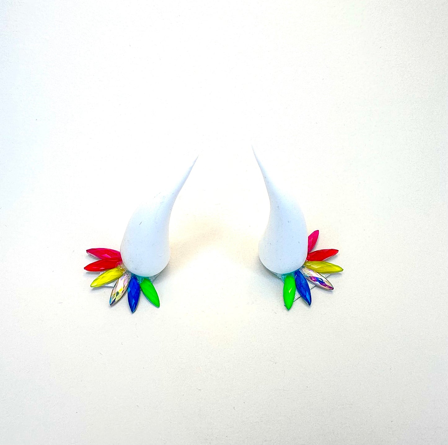 Long, White Horns with Neon Pointed gems